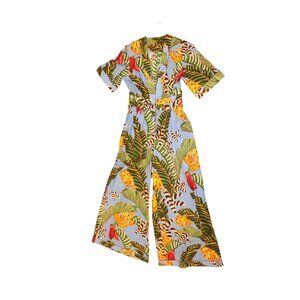 Farm Rio Striped Bananas Blue Jumpsuit, XS NWT